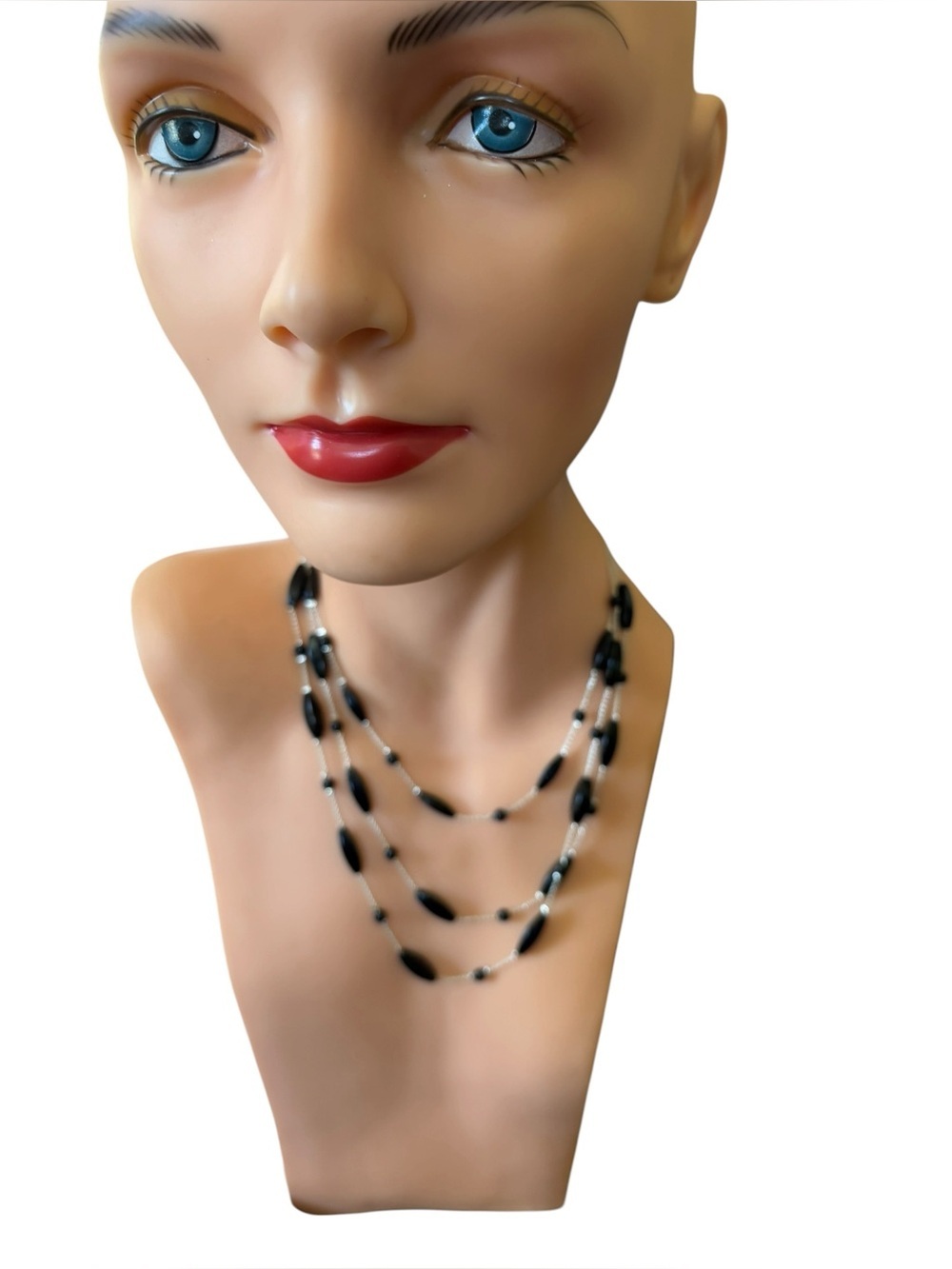 VTG Liz Claiborne Silver Tone 3-Strand 8-10”Beaded Necklace with Clasp 1980’s